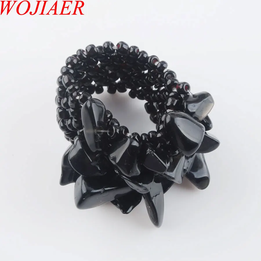 Black Quartz PJ3047 WOJIAER натуральное кольцо с драгоценным камнем для леди лабрадоирт стрейч Австрийские кольца ювелирные изделия PBJ301 - Цвет основного камня: Black Quartz PJ3047