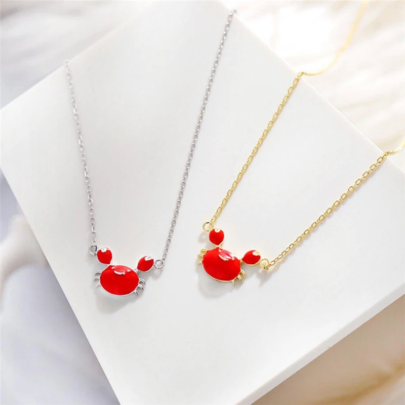 

Sole Memory Simple Cute Red Drop Glaze Crab Cancer Fresh Silver Color Necklace For Women Fashion Jewelry Party Birthday Gift