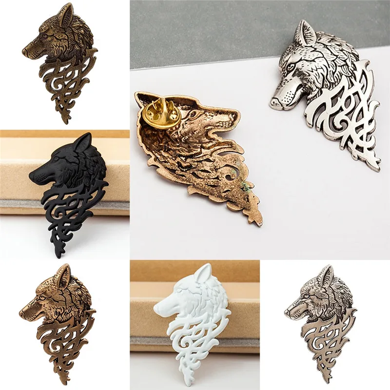 

Pinksee 1PC Charm Vintage Men Punk Wolf Badge Brooch Lapel Pin Shirt Suit Collar Jewelry Gift For Men Wear Nice Gift