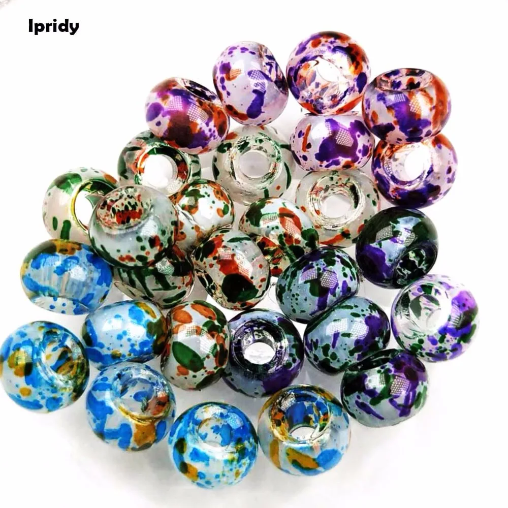 

100Pcs/lot Opaque Double Color 8mm Large Hole European Beads Rondelle No Brass Core fit Bracelet Necklace Spacer Beads