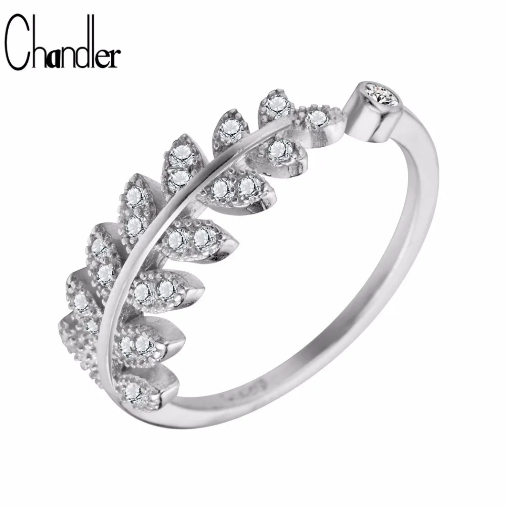 Чандлер оригинальный серебряный цвет белый CZ Кристалл Листья кольца для женщин