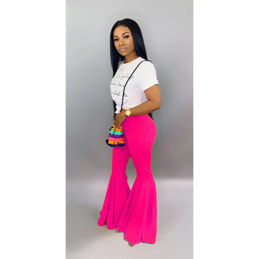 rosy pants Adogirl S-3XL Женские Модные расклешенные штаны Флуоресцентный цвет Высокая талия штаны свободного кроя высококачественные женские повседневные штаны - Цвет: rosy pants