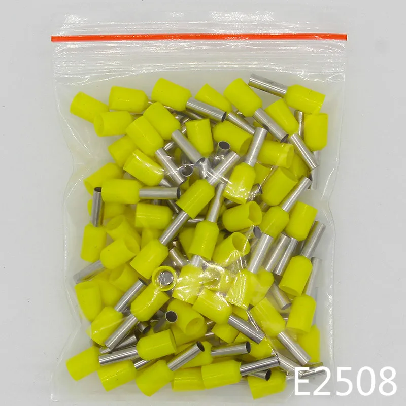 Yellow E2508 труба изоляционные терминалы 2.5MM2 100 шт./упак. изолированный кабель провода разъем изоляционные обжимной терминал разъем для электронных сигарет - Цвет: Yellow