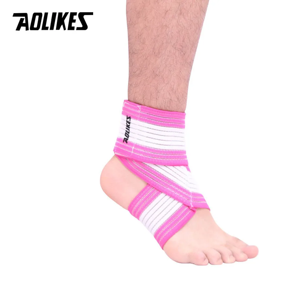 AOLIKES 1 шт. профессиональный спортивный штамм обертывания бинтов Эластичный лодыжки Поддержка колодки Защита лодыжки повязка на лодыжку защита тренажерный зал - Цвет: Pink with White