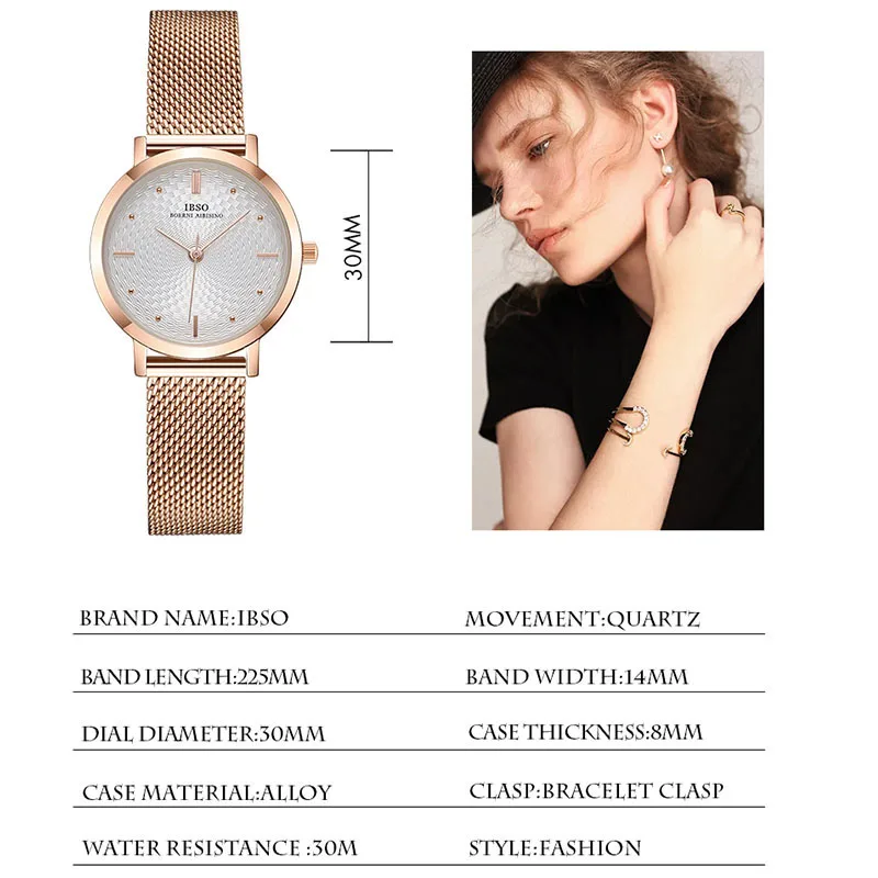 

IBSO Top Brand Women's Watches Fashion Ultra thin Stainless Steel Mesh Strap Quartz Clock Hours Ladies Watch Relogio Masculin