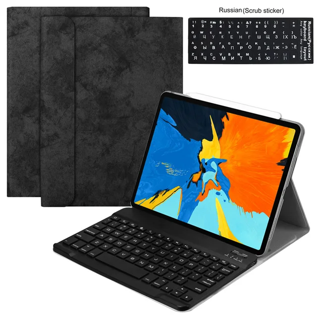 black-RU Для iPad Pro 11 Чехол W Беспроводная Bluetooth клавиатура кожаный защитный смарт-чехол для iPad Pro 11 клавиатура русская клавиатура - Цвет: black-RU
