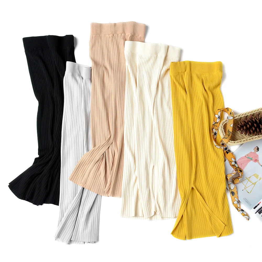 2019 длинная юбка с высокой талией и разрезом эластичная тонкая летняя мягкие