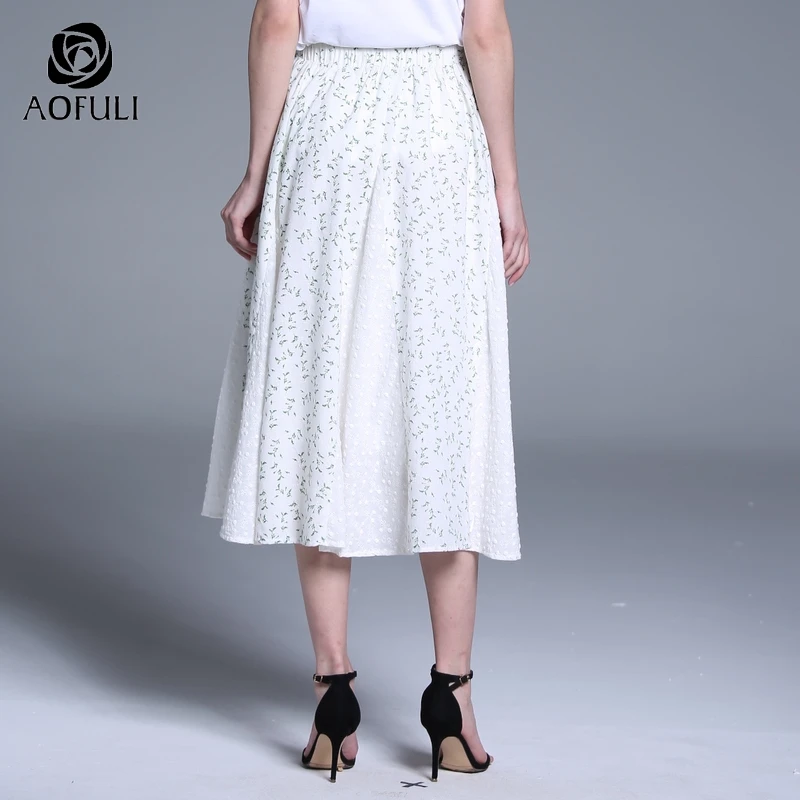 AOFULI S ~ XXXL 4XL Плюс Размер трапециевидная летняя юбка миди 2019 до середины икры с