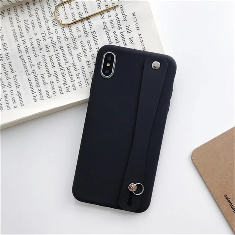 Силиконовый чехол для телефона с ремешком на запястье для iphone XR X XS Max 6 6S 7 8 Plus, мягкий ТПУ простой ремешок на руку, простой чехол с подставкой