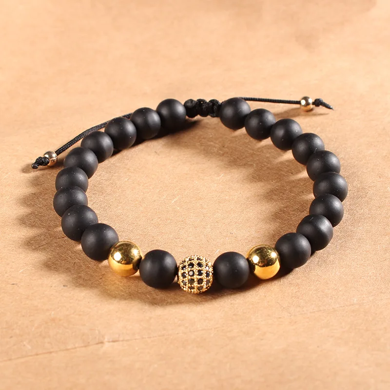 1 шт. 8 мм браслет из розового золота с черным кубическим цирконием матовая