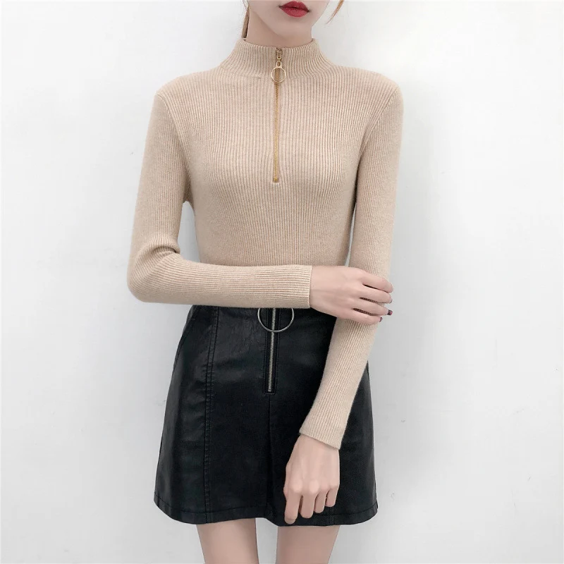 AECU Turtleneck Women Sweater And Pullovers Pull Femme Hiver Autumn Zipper Knitted Female High Elastic Solid Top | Женская одежда