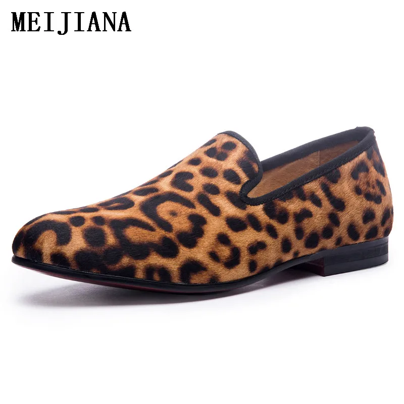 Новая обувь ручной работы с леопардовым принтом для мужчин красной подошвой