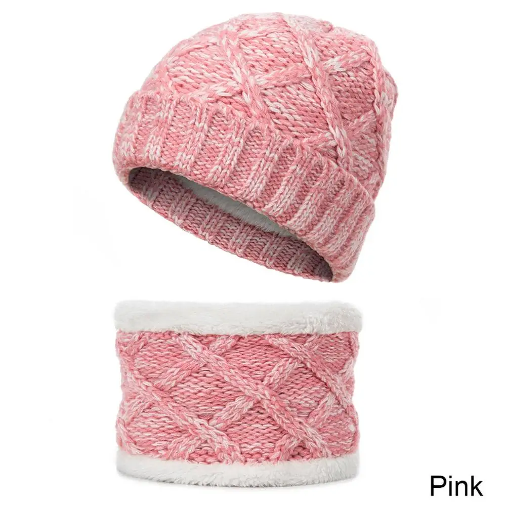 Pink REAKIDS/ осенне-зимний детский головной убор, шапка вязанная, костюмы для мальчиков и девочек, вязаная шапка, шарф, шапка, детский шарф, шапка, комплект - Цвет: Pink