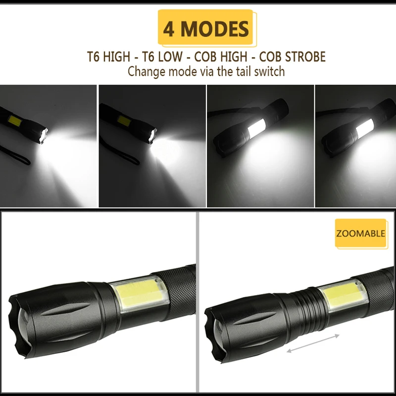 4000LM XML T6 & COB светодиодный фонарик масштабируемый 4 режима фонарь для 18650 с usb