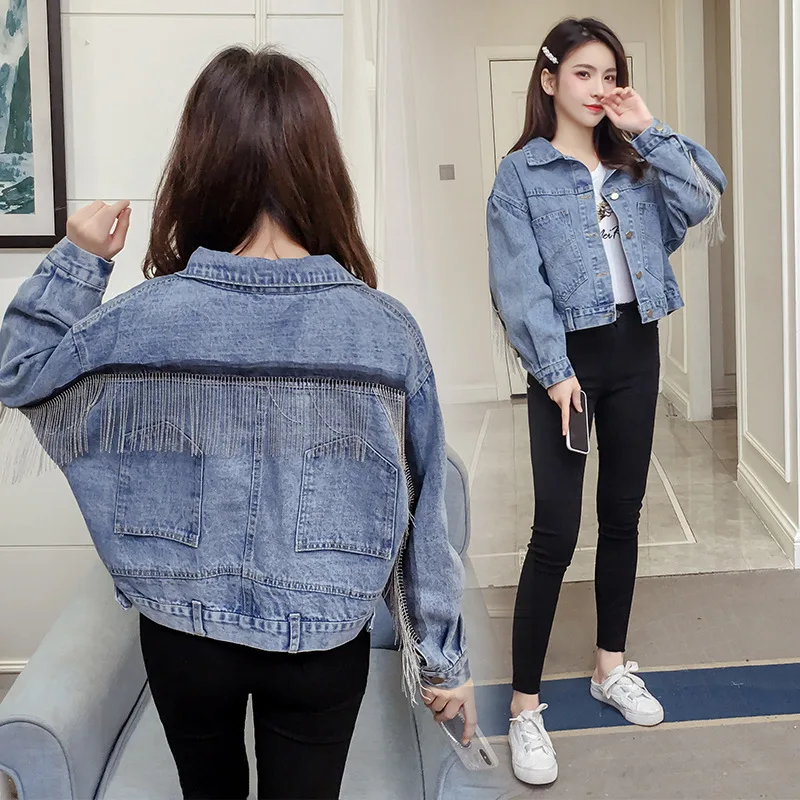 Весенне осенняя джинсовая куртка для женщин модная повседневная Свободная