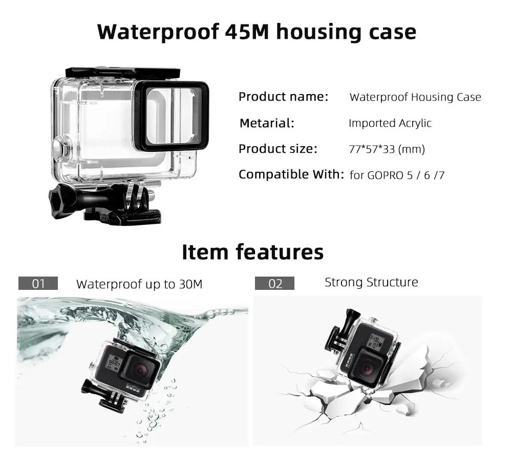 Чехол для GoPro Hero 7 6 5 аксессуары водонепроницаемый чехол дайвинга защитный корпус