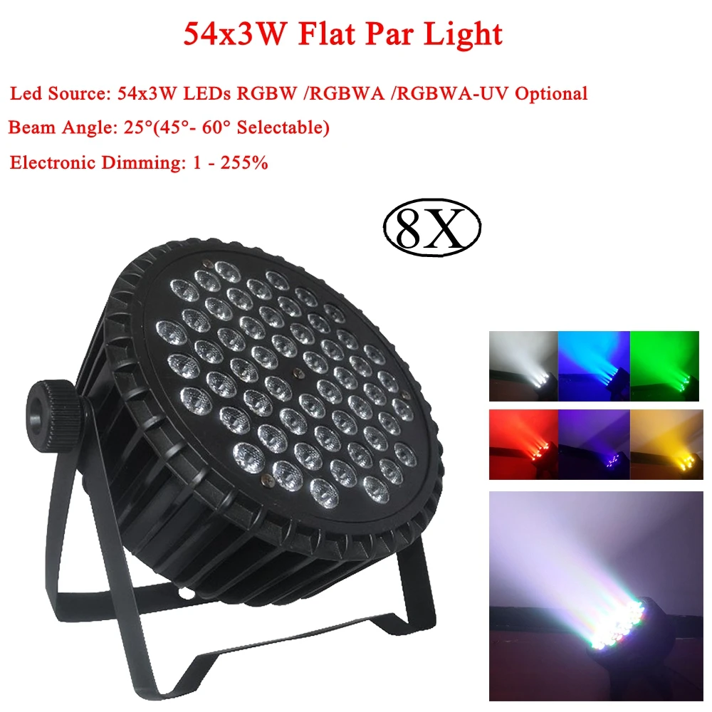 8 шт./лот Светодиодный светильник Par 54x3 Вт RGBW/RGBWA/RGBWA-UV дополнительно DMX512 Master Slave LED
