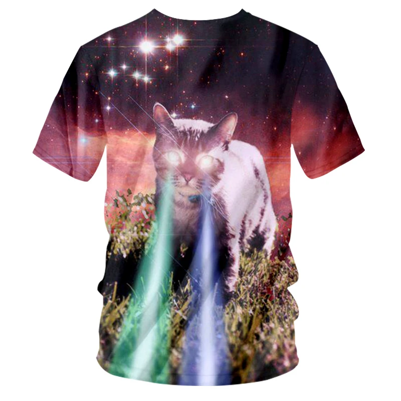 OGKB New Arrival Men's V Neck Tshirt Funny Print Galaxy Space 3D T-shirts Cat Flash Light T Shirts Man Hiphop Streetwear | Мужская