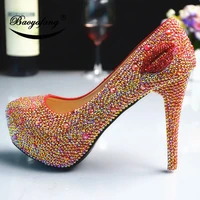 2019 womens wedding shoes red mouth ab crystal shoe woman ladies party dress shoes bride bridesmaids wedding shoes