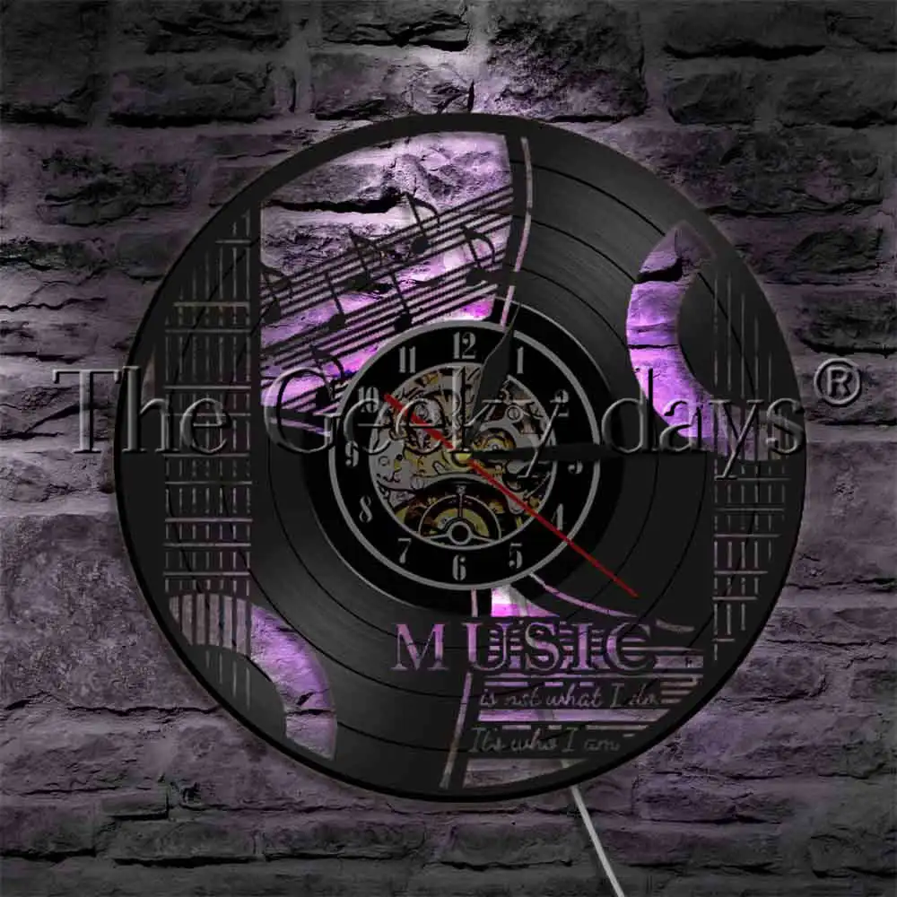  Music It's Not What I Do, It's Who I Am Modern Wall Lamp Vinyl Record Wall Clock Rock N Roll Guitar LED Hanging Lamp