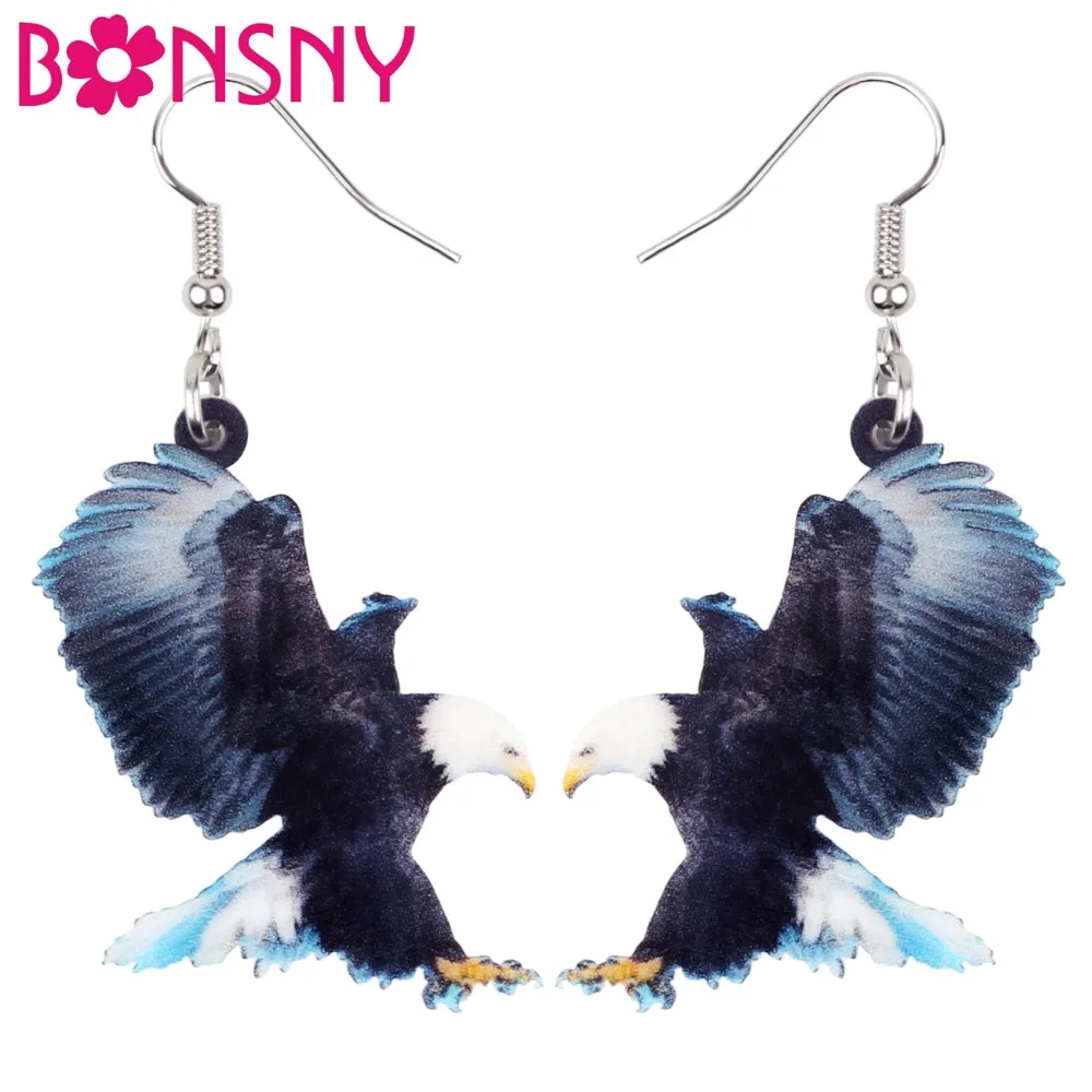 Bonsny Acrylic Flying Bald Eagle Bird Earrings Big Long Dangle Drop Unique North America Animal Jewelry For Women Girls Kid Gift