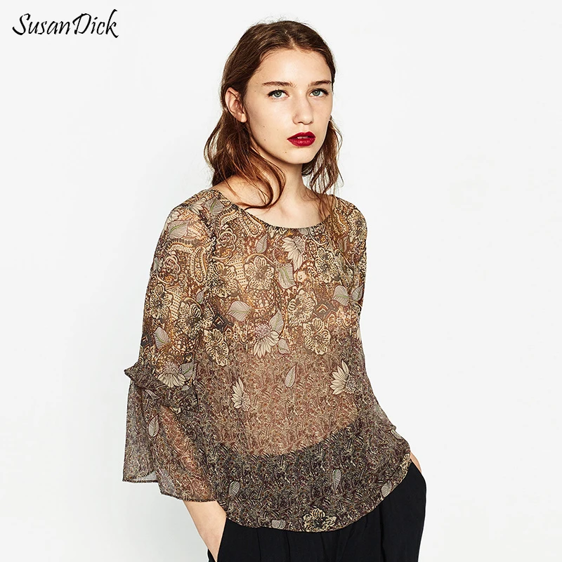 SusanDick 2017 Новая Коллекция Весна Винтаж Оборками Блузки Топы для Женщин Элегантный