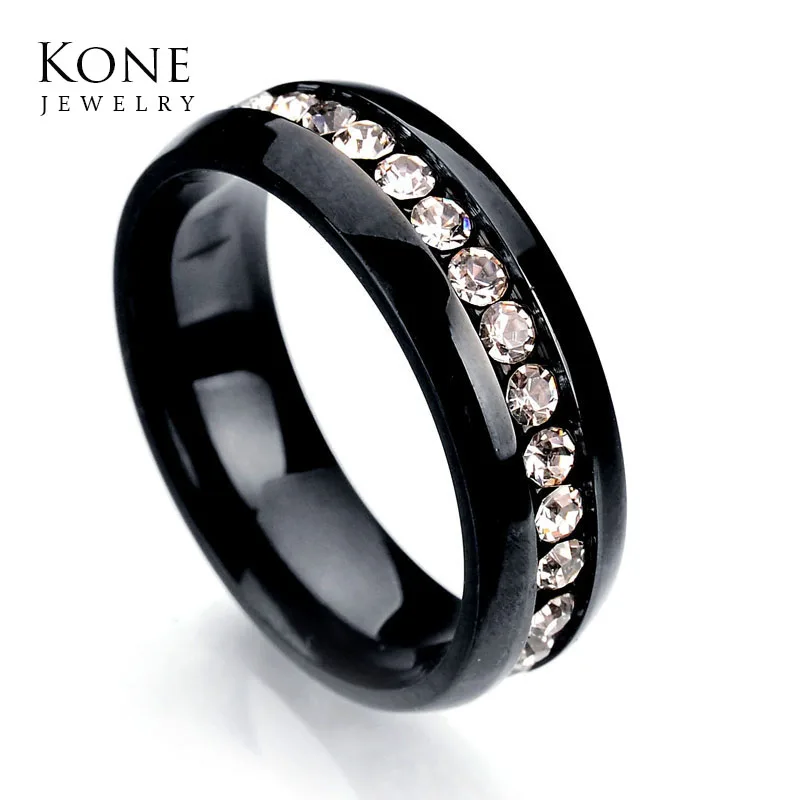 Свадебное черное однорядное кольцо средней длины из нержавеющей стали с