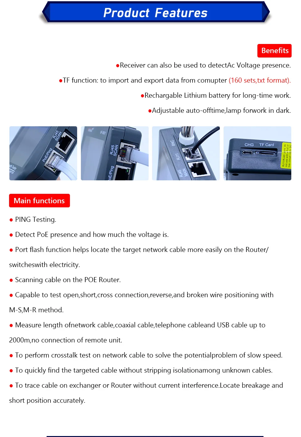NF-8601W Многофункциональный тестер сетевого кабеля ЖК-тестер длины кабеля тестер точки останова английская версия NF_8601W
