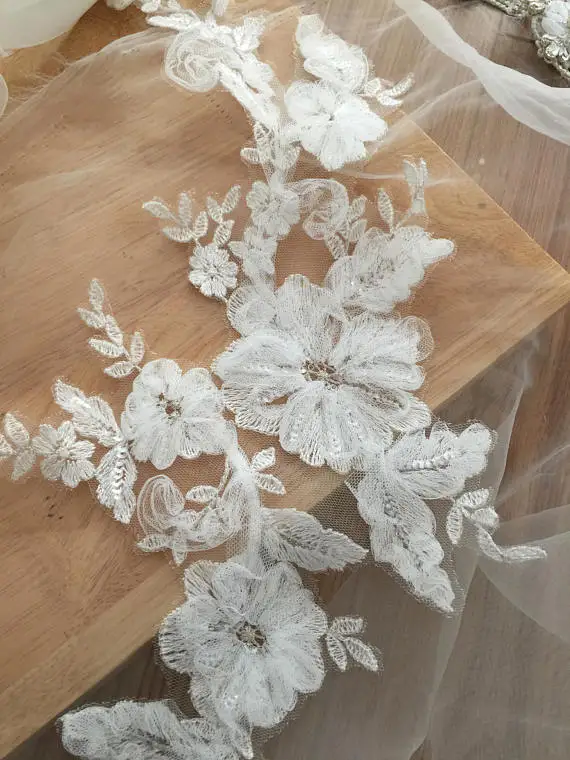 4 шт. изысканный 3D кружевные свадебные аппликации цвета слоновой кости