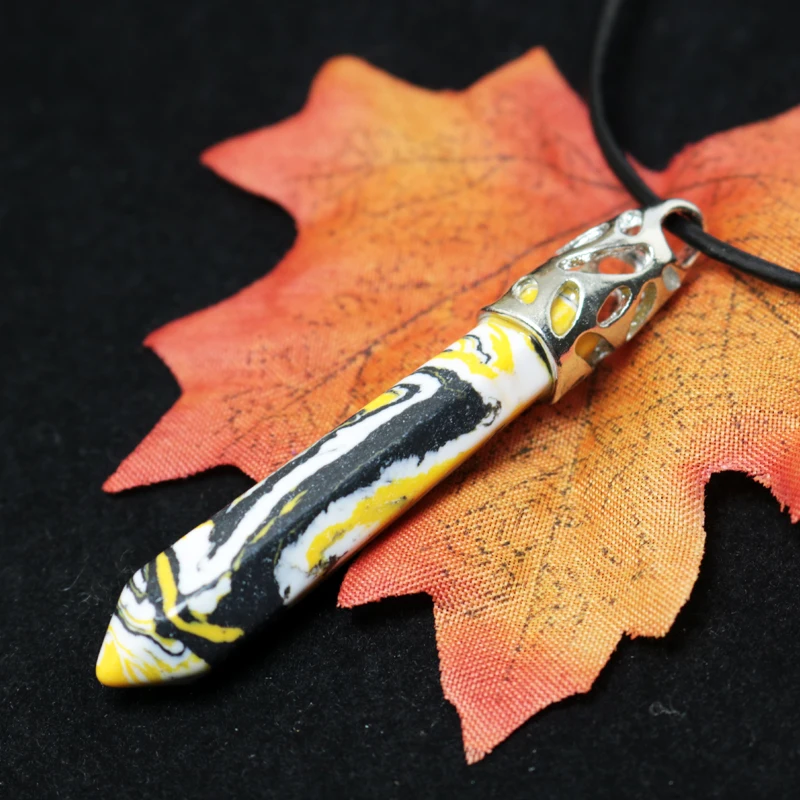 1pcs black yellow flower color Bullet Shape Natural Stone Real glass Necklaces Crystal Quartz Pendant Necklace For Female | Украшения и