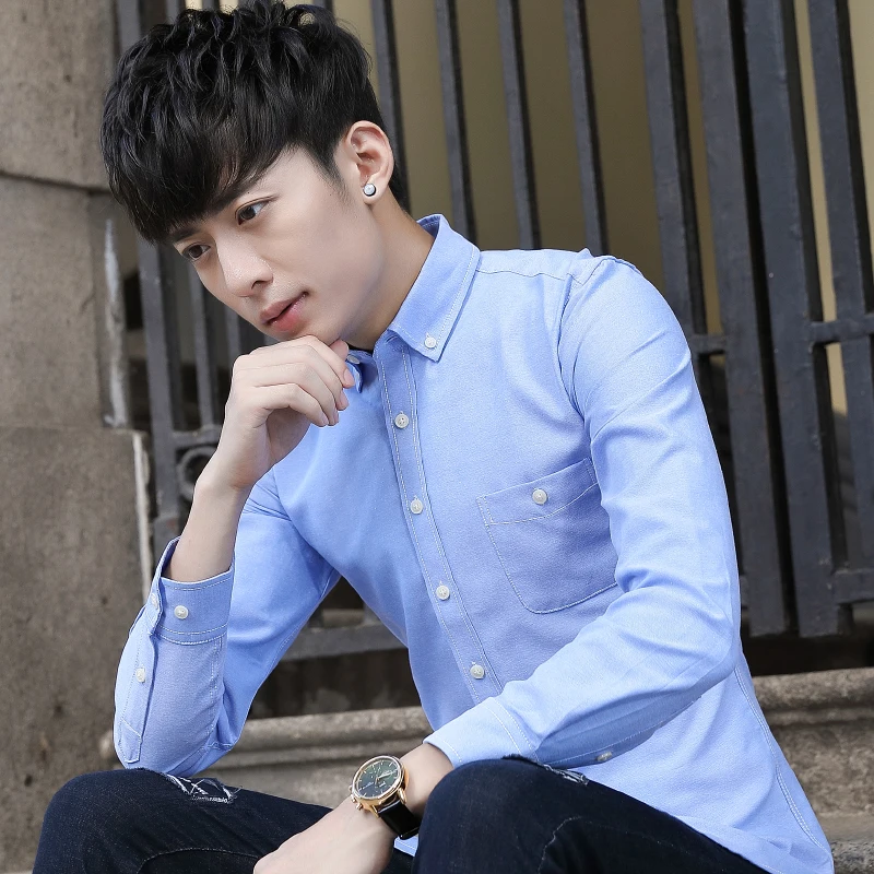New fashion Long Sleeve Shirt Men's Spring Festival Korean version of self cultivation Youth casual shirt style | Мужская одежда