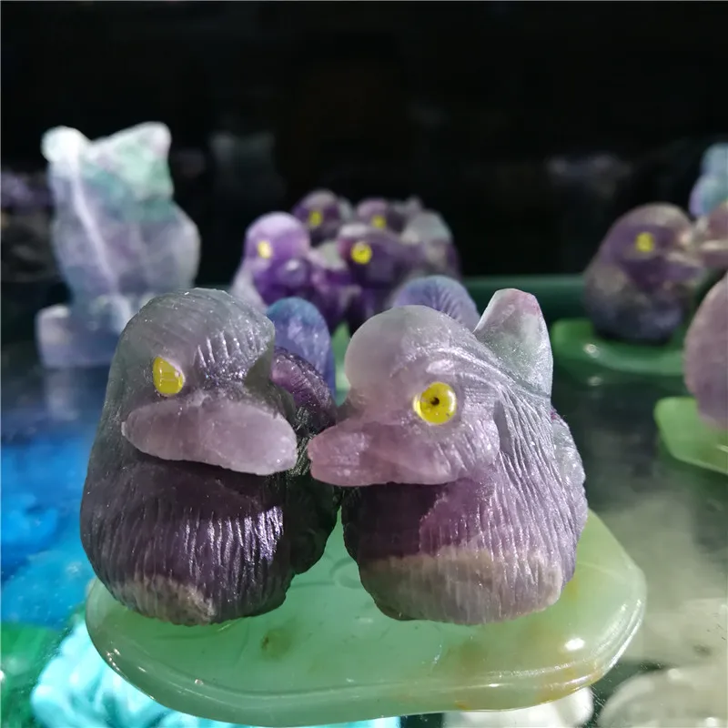 

New find ! Carved fluorite Crystal Gem Stone Mandarin Duck reiki healing