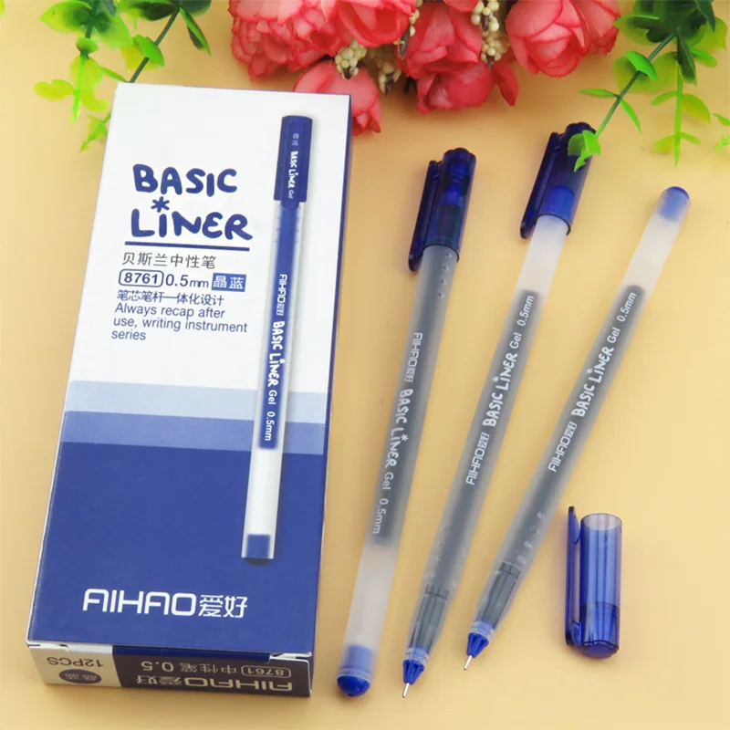 JUKUAI 12 Pcs/Lot Basic Liner Roller Ball Pen For Writing Signature 0.5MM Ballpoint 3 Color Gel Ink Pens Office Supplies 7319 | Канцтовары