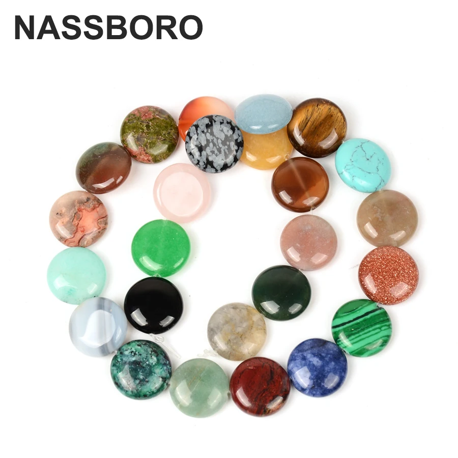 

Fashion Flat Round Coin Shape Mix Natural Stone Beads For Jewelry Making Loose Bead DIY Bracelet Necklace Wholesale de bijoux