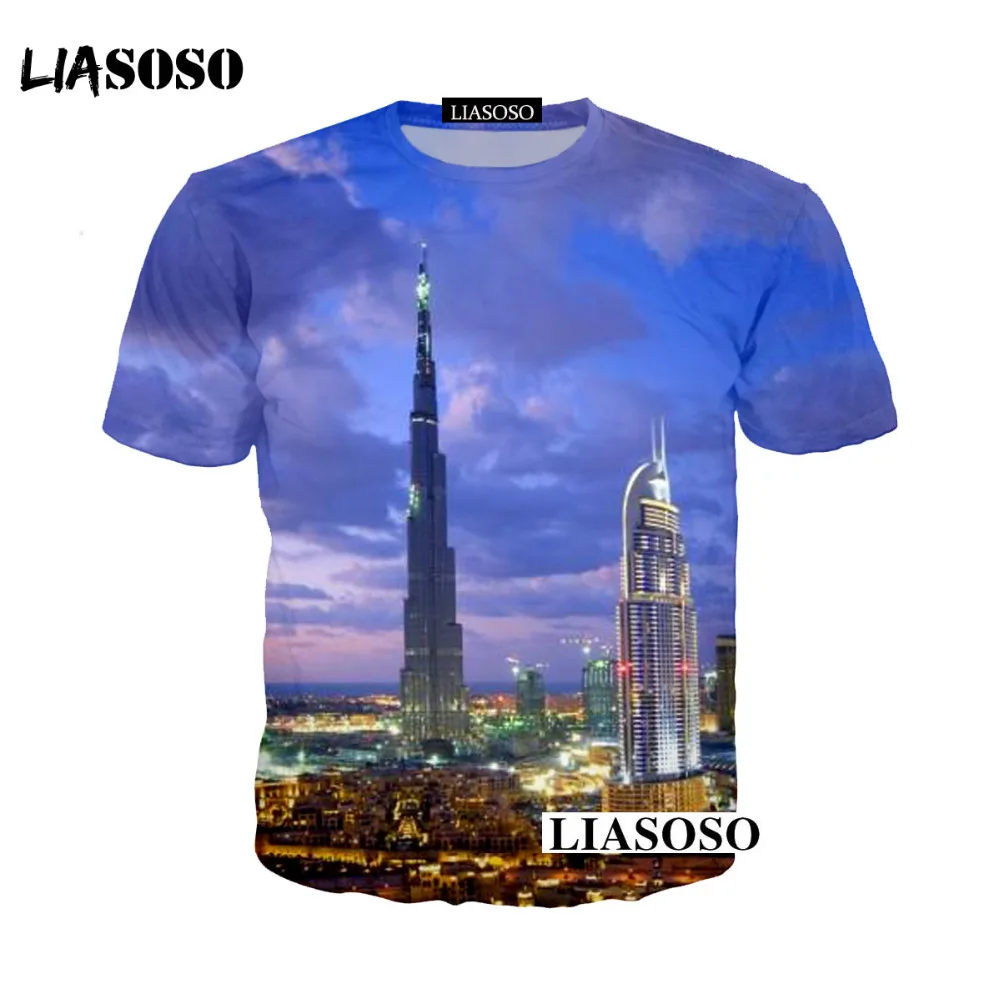 Liaseo 2018 модная 3D печать для женщин и мужчин Burj Khalifa башня футболка Летняя хип-хоп