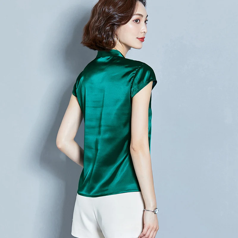 

Summer blouse top women 2019 new short sleeve slim plus size satin shirt tops v neck loose silk blouses diamond Blusas Feminina