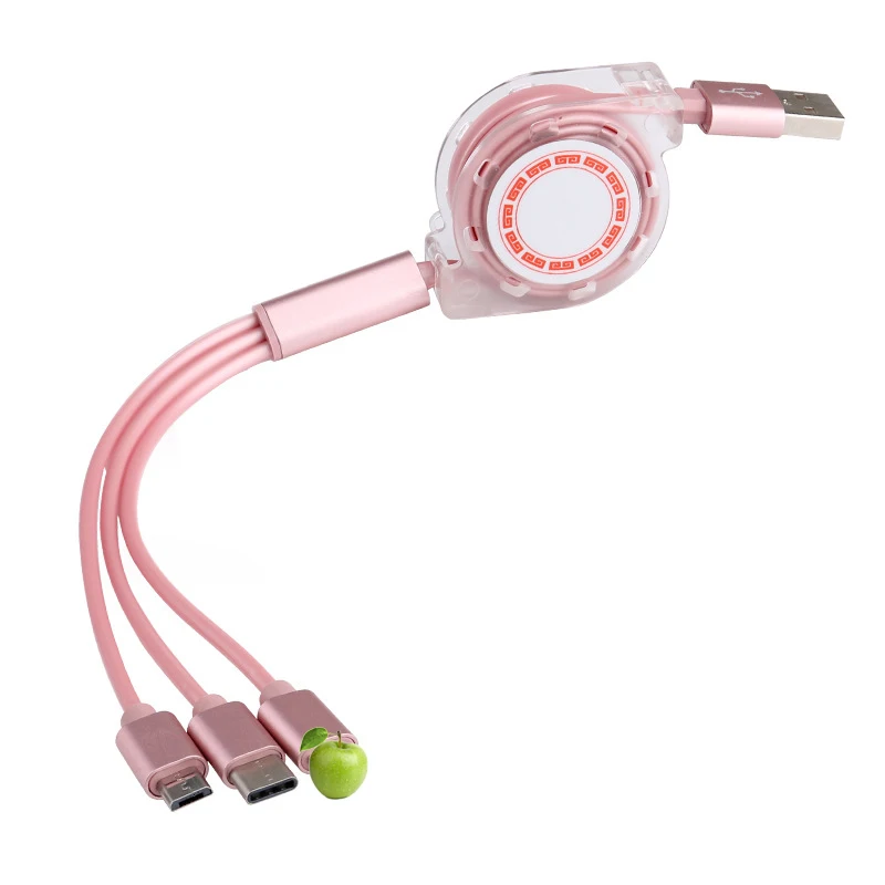 3 в 1 USB кабель 2.4A для быстрой зарядки Регулируемый iPhone 8 7 6 Android Micro lightning Type C