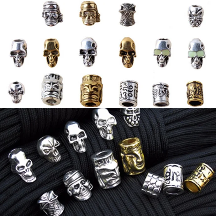 10 шт./лот металлические бусины в виде черепа для паракорда браслета ножа шнурков