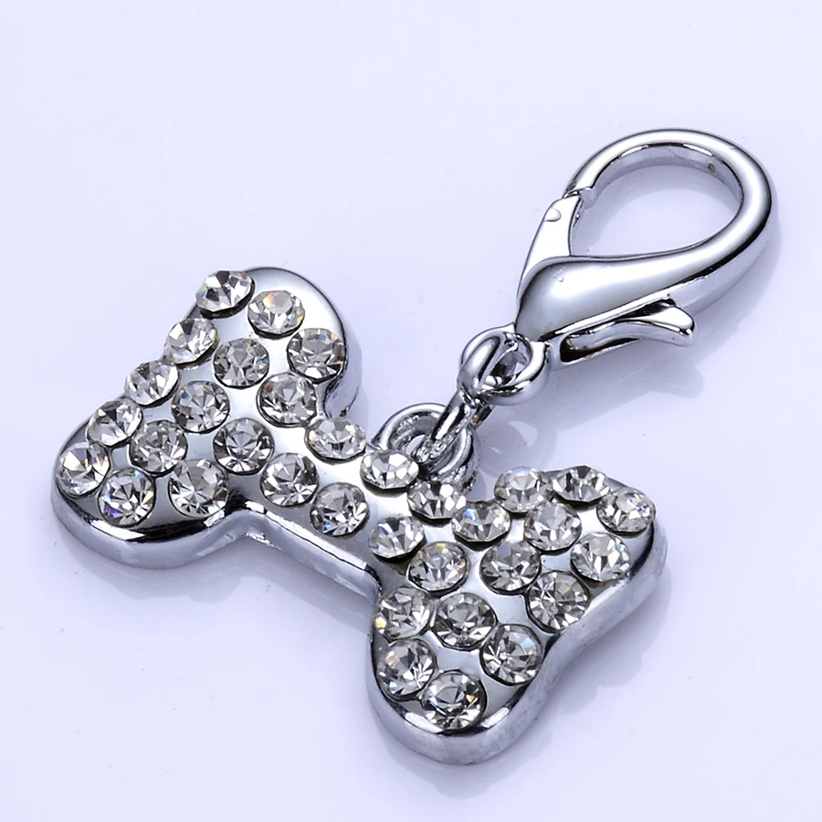 Fashion Stainless Steel Dog Tag Pink White Blue Rhinestones Pet Collar Charms Crystal Pendants Accessories Supplies | Дом и сад