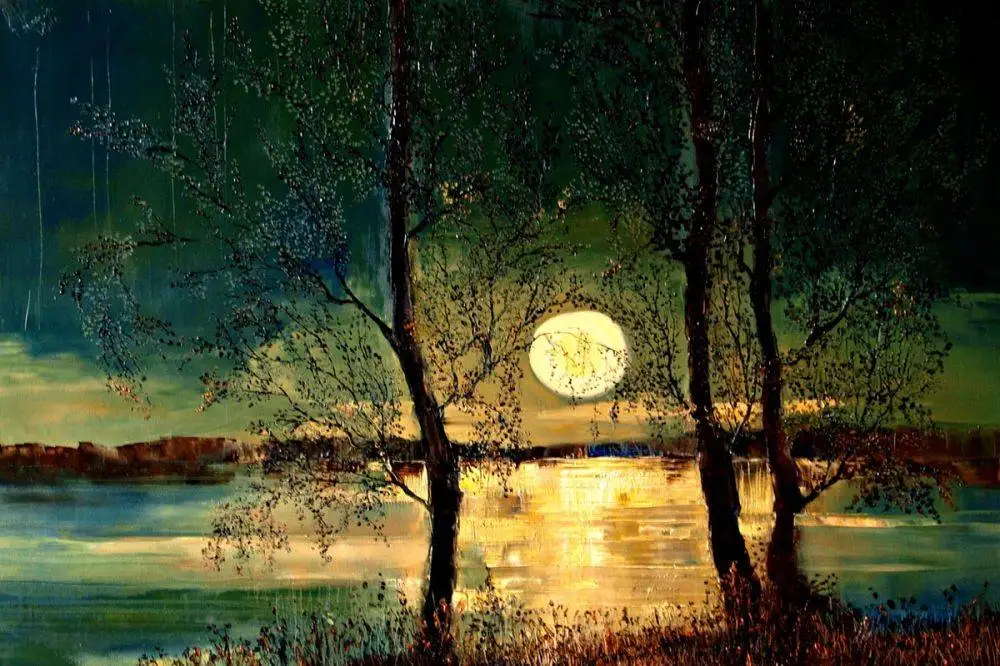 Beste Kerstcadeau Hedendaagse Art Moon Beroemde Landschap Muur Canvas Schilderij Voor Woonkamer Home Decor Handgemaakte Geen Ingelijst