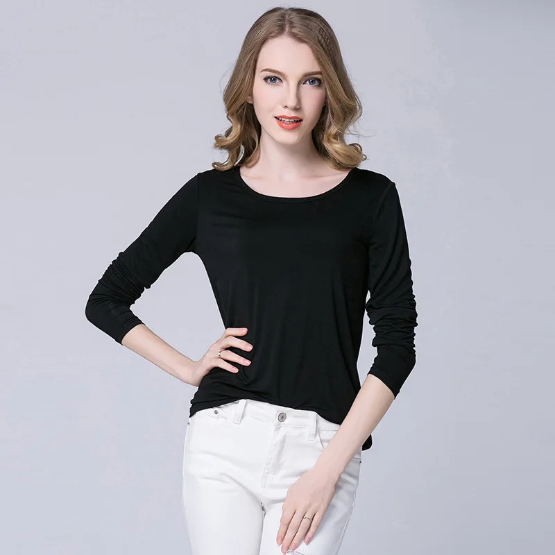 Осенние однотонные Модные свободные женские топы с длинным рукавом и круглым