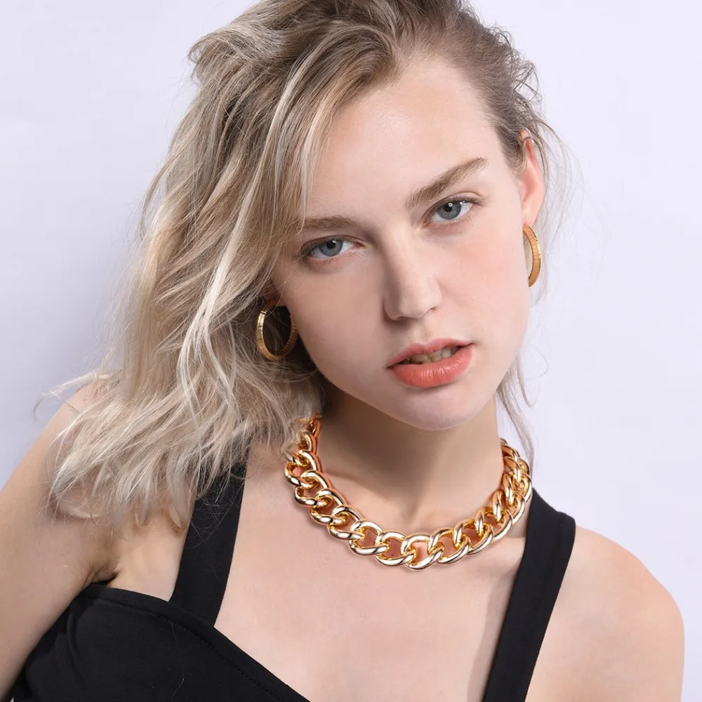Новинка 2019 модная летняя простая Золотая большая толстая цепочка U7 чокер для