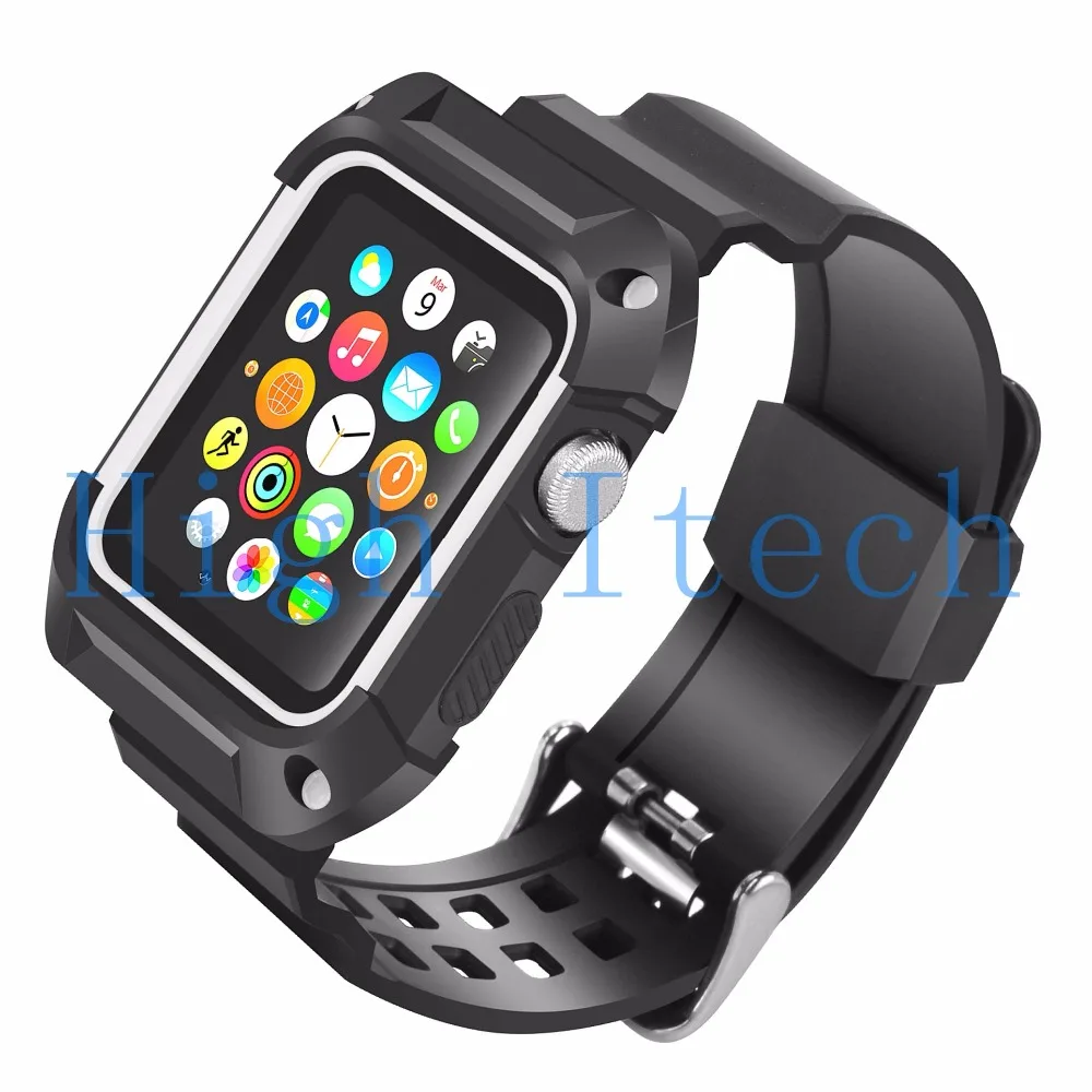 Противоударный прочный защитный чехол с черными ремешками для Apple Watch 38 мм Серия 2