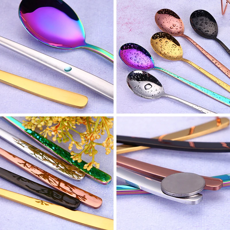 5pcs Stainless Steel Coffee Spoon Korean Long Handle Metal Spoons Dessert Fruit Juice Mixing Serving Scoop Kitchen Tableware | Дом и сад