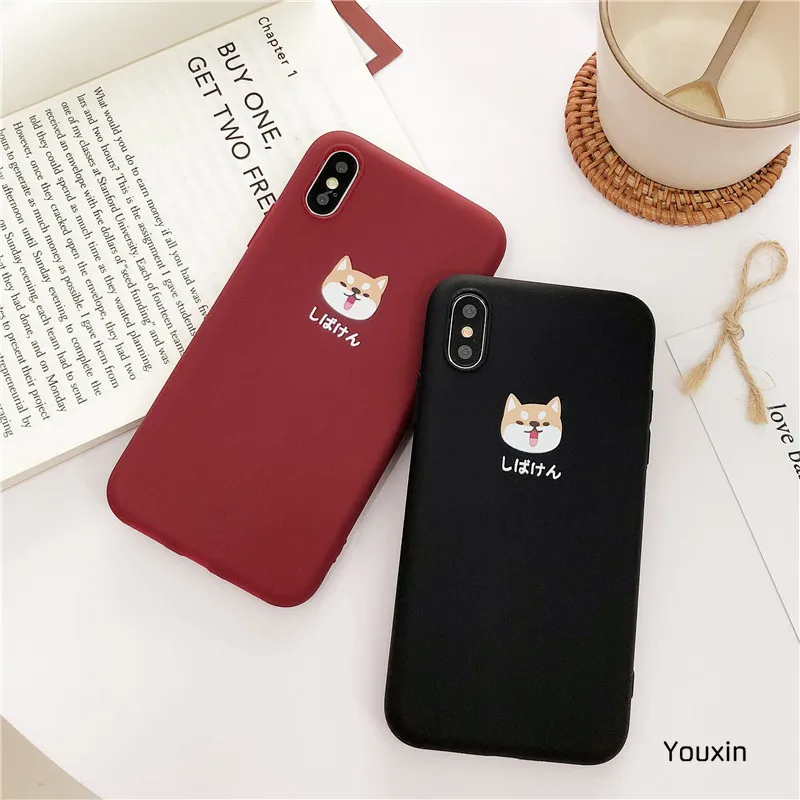 Черный красный милый улыбающийся Шиба ину мягкий чехол для телефона iphone 7 6 8 plus x xr