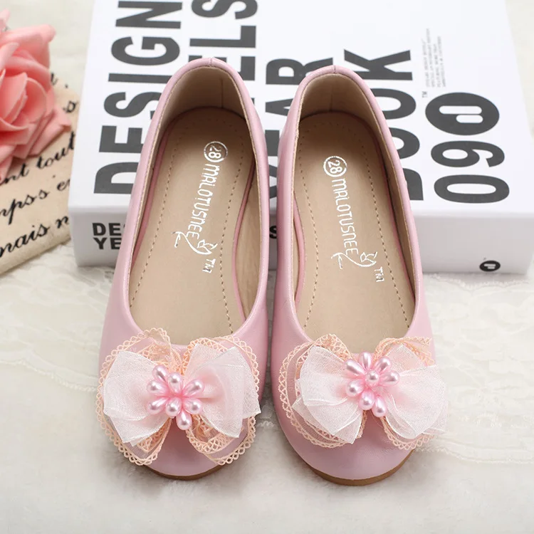 Обувь для маленьких девочек детская обувь кожаная принцессы с бантом и кружевом