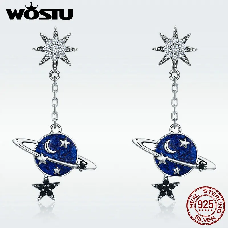 WOSTU Новое поступление Настоящее серебро 925 проба планета, звезды серьги с капюшоном для женщин модные серебряные ювелирные изделия подарок DXE348