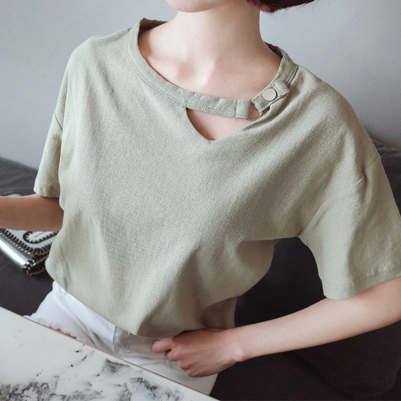 Slash Neck Casual Loose Chocker T shirt Women Europe America Cotton t-shirt new Summer Black White Womans Tops tshirts | Женская одежда