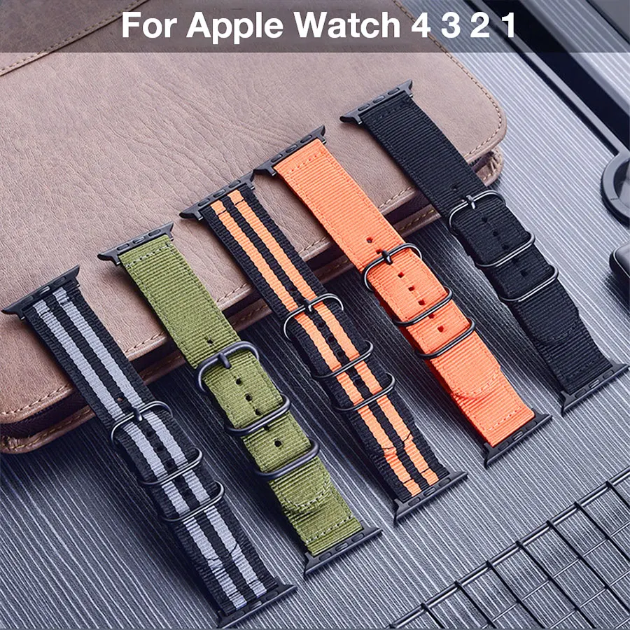 Нейлоновые ремешки для часов NATO наручных Apple Watch 42 мм 44 цветной спортивный ремешок