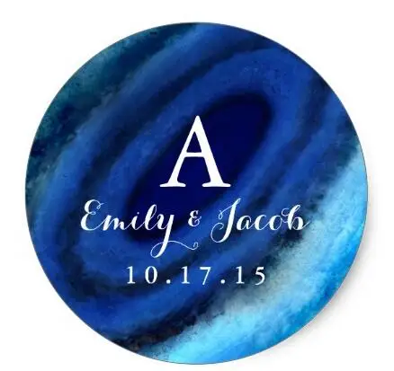 

1.5inch Blue Agate Wedding Monogram Classic Round Sticker